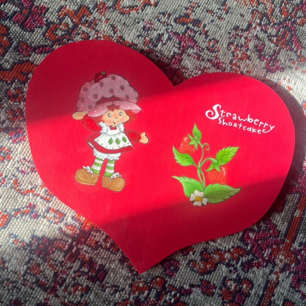 Hand Painted Strawberry Shortcake- Wooden Heart- Wall Decor